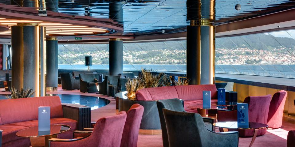 Top Sail Lounge. As part of a luxury cruise experience, this exclusive lounge is accessible 24/7 to MSC Yacht Club guests.