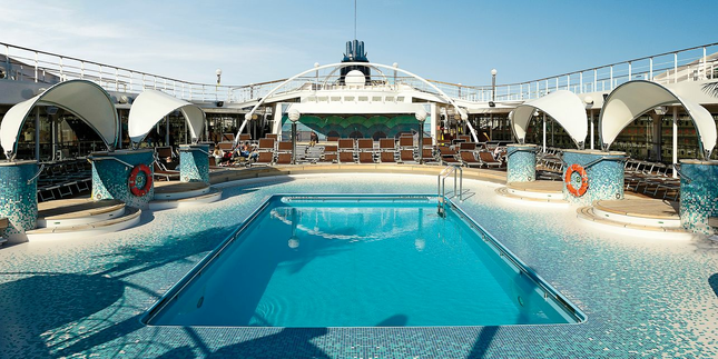 Enjoy the weather up on deck at the Acapulco Pool Area, featuring two large swimming pools seperated by Jacuzzis, it is the perfect place to relax and enjoy the summer sun