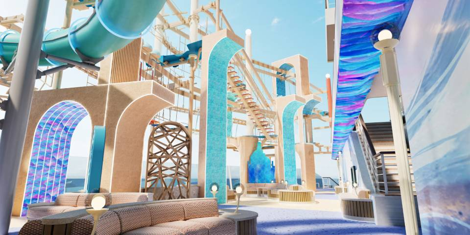Ocean Heights. A three-story complex with endless fun for everyone – from waterslides to a ropes course to a bar and more!