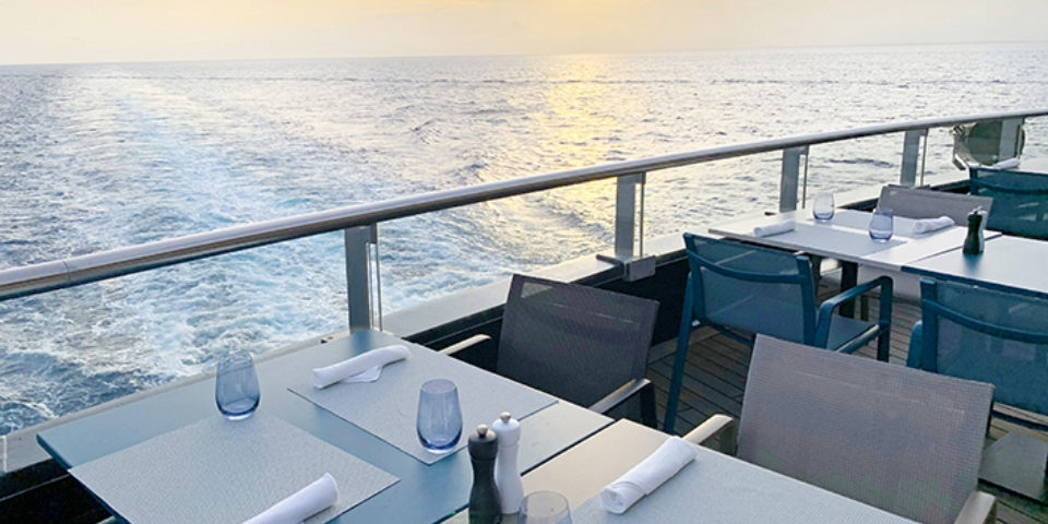 Indulge at Azure Bar & Café, offering all-day grazing with stunning views. Enjoy pizzas, salads, snacks, and more along with barista-made coffee and beverages. Relish after-dinner delights like macaroons and chocolates with brandy, port, or tea.